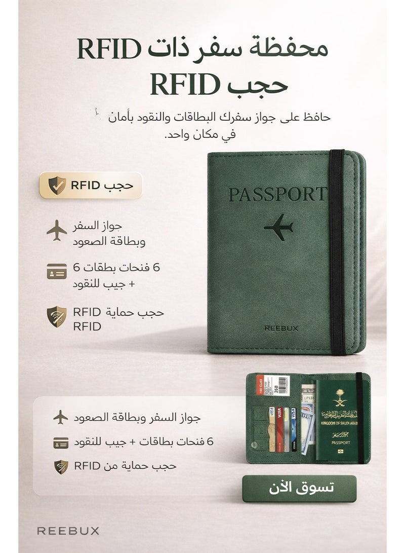 Reebux Passport Travel Holder Cover Case with Elastic Strap, PU Leather RFID Blocking Document Organizer Protector,for Credit & ID Cards, Boarding Passes - Image 4