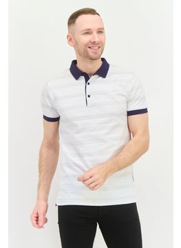 Men Regular Fit Short Sleeves Stripe Polo Shirt, White