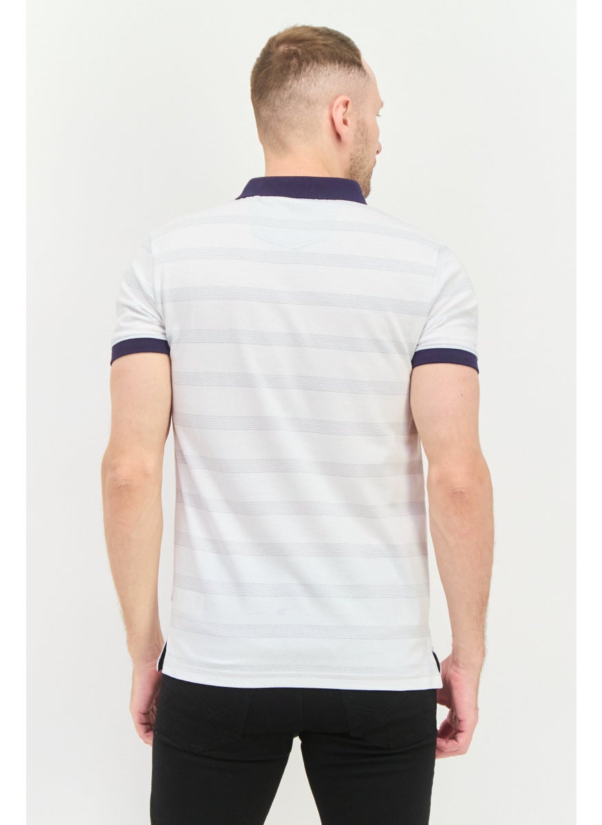 Peter Werth - Men Regular Fit Short Sleeves Stripe Polo Shirt, White - Image 1