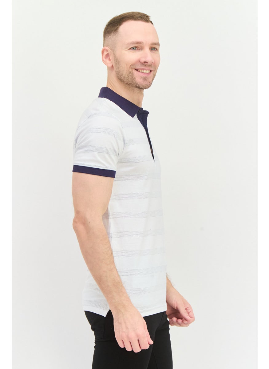 Peter Werth - Men Regular Fit Short Sleeves Stripe Polo Shirt, White - Image 1
