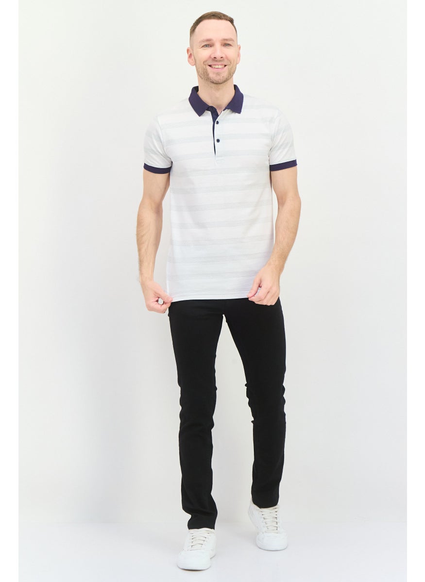 Peter Werth - Men Regular Fit Short Sleeves Stripe Polo Shirt, White - Image 1