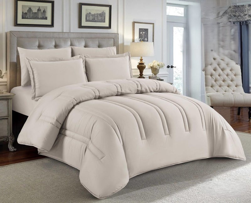 Happymoon Solid Color Comforter Set King Size 6 Pieces Microfiber Bedding Set Luxury Soft Bed Set with Fitted Sheet & Pillow Shams, Lightweight All Season Comforter 250x230 cm Snap Closure - Image 1