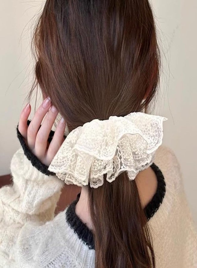 Melodio 2PCS Double-Layer Lace Skirt Hair Scrunchie for Women, Ruffled Ponytail Holder Elastic Hair Tie, Cute Soft Girl Style Hairband for Girls, Simple Daily Hair Accessories - Image 5