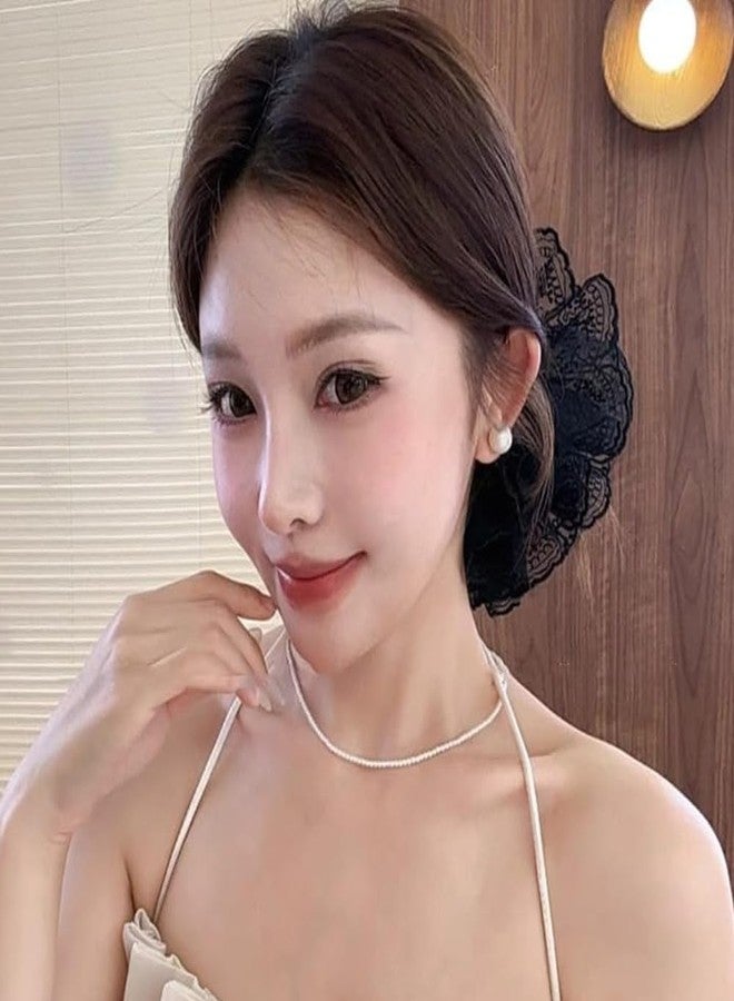 Melodio 2PCS Double-Layer Lace Skirt Hair Scrunchie for Women, Ruffled Ponytail Holder Elastic Hair Tie, Cute Soft Girl Style Hairband for Girls, Simple Daily Hair Accessories - Image 4