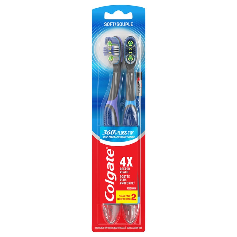 Colgate Colgate 360 Vibrate Deep Clean Battery Operated Toothbrush Pack, Disposable Electric Toothbrush with 1 AAA Battery Included, Whole Mouth Clean, 2 Pack
