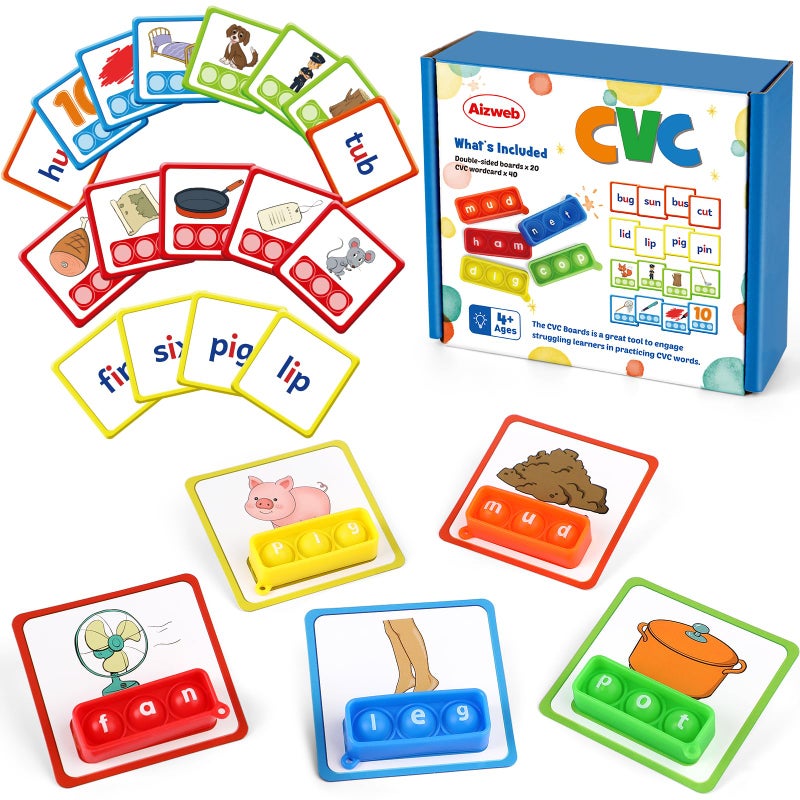 Aizweb CVC Word Game,Phonics Games Flash Cards for Preschool Kindergarten Classroom Supplies,Special Education Reading Manipulative Spelling Toy for Learning Activity Teacher School - Image 1
