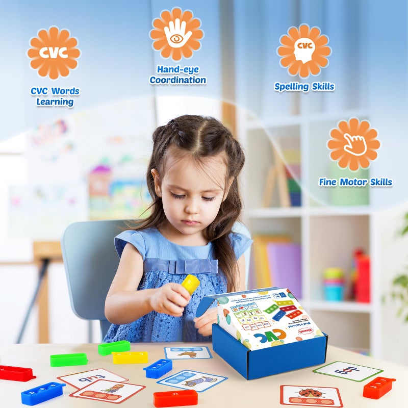 Aizweb CVC Word Game,Phonics Games Flash Cards for Preschool Kindergarten Classroom Supplies,Special Education Reading Manipulative Spelling Toy for Learning Activity Teacher School - Image 3
