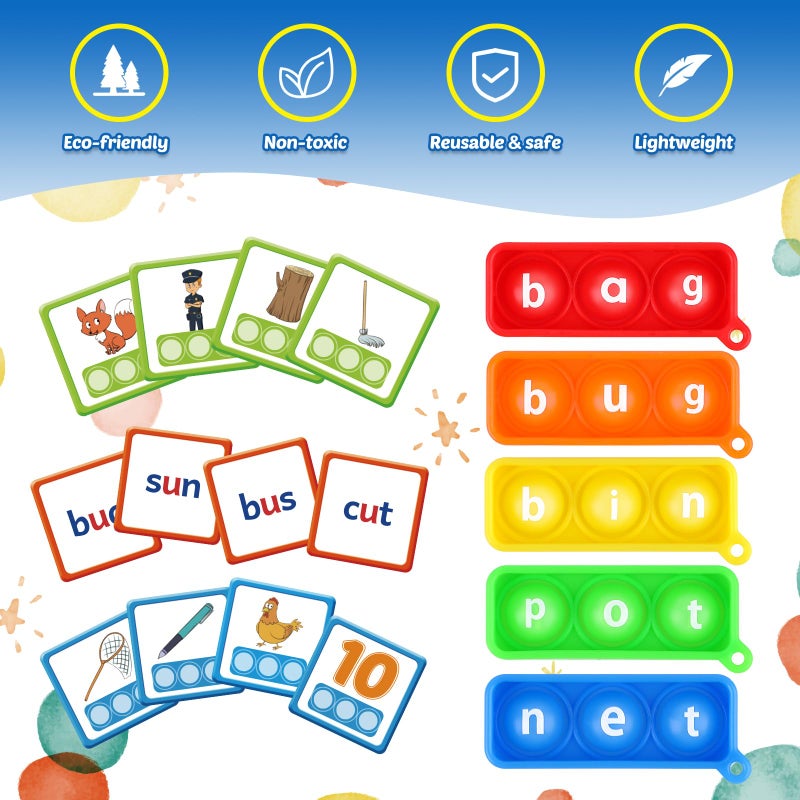 Aizweb CVC Word Game,Phonics Games Flash Cards for Preschool Kindergarten Classroom Supplies,Special Education Reading Manipulative Spelling Toy for Learning Activity Teacher School - Image 4