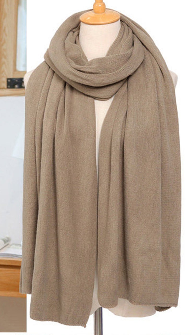 Wander Agio Womens Warm Long Shawl Winter Upset Large Scarf Pure Color Khaki - Image 3