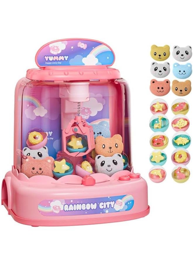 Mini Claw Machine for Kids，Electronic Dispenser Arcade Game Toys,Kids Vending Pink Machines with 6 Dolls 10 Capsule Toys, Grabber Plush,Adjustable Sounds and Music, Gifts for Girls  - Image 1