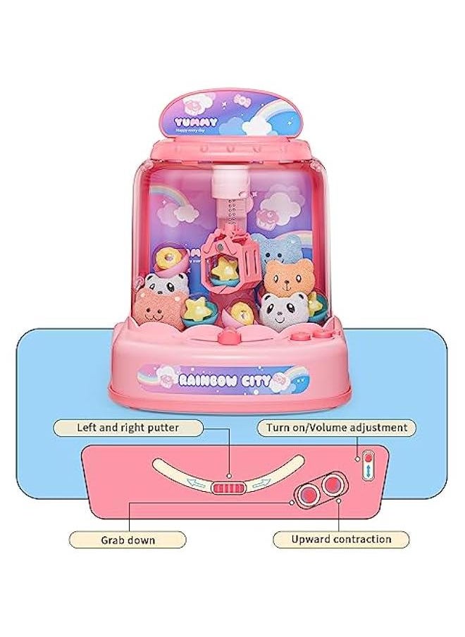 Mini Claw Machine for Kids，Electronic Dispenser Arcade Game Toys,Kids Vending Pink Machines with 6 Dolls 10 Capsule Toys, Grabber Plush,Adjustable Sounds and Music, Gifts for Girls  - Image 2