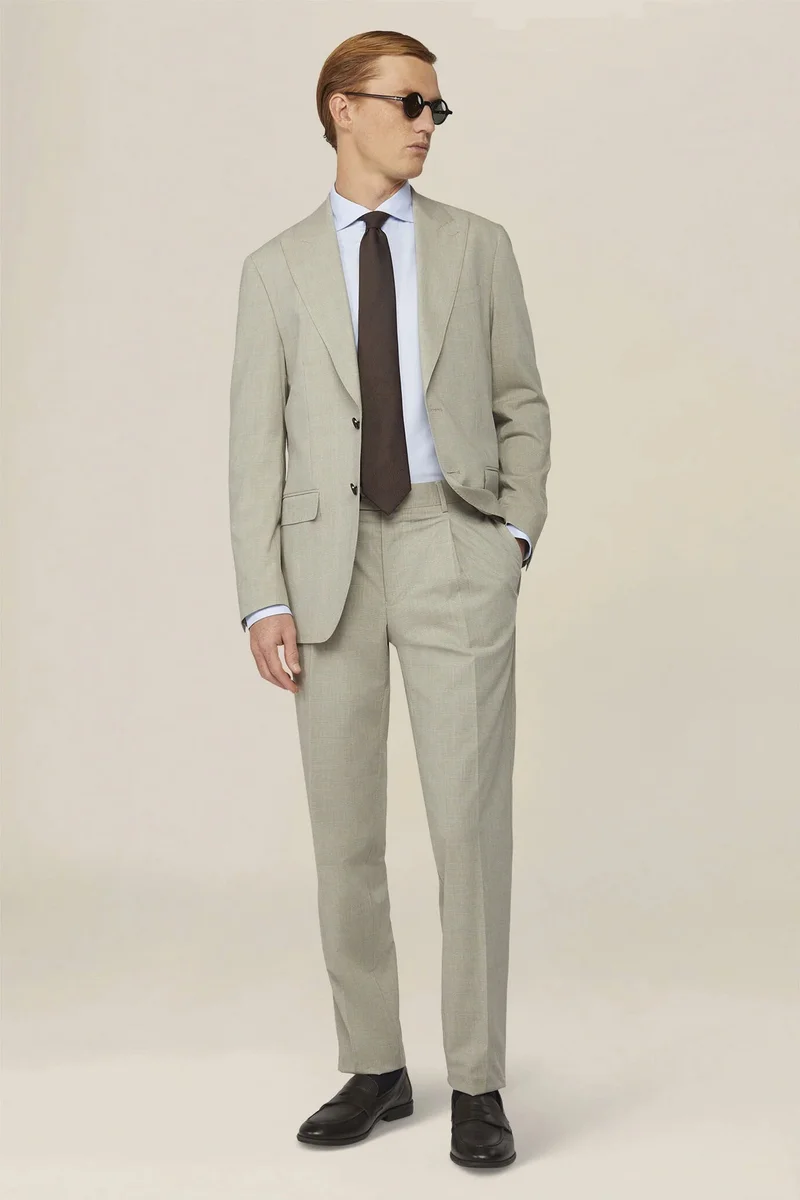دوبل غانغر Men's single-breasted regular fit Prince of Wales check suit - Beige