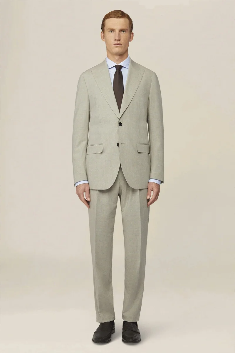 دوبل غانغر Men's single-breasted regular fit Prince of Wales check suit - Beige
