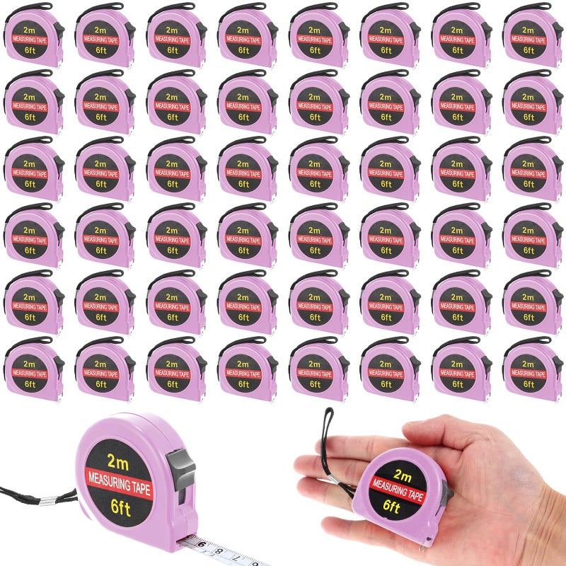Copkim 50 Pcs 6 Ft Mini Tape Measure Retractable Bulk Small Measuring Tape Pocket Size Measurement Tool For Operation Christmas Items Party Favor Gifts Stuffers For Men(Pink) - Image 1