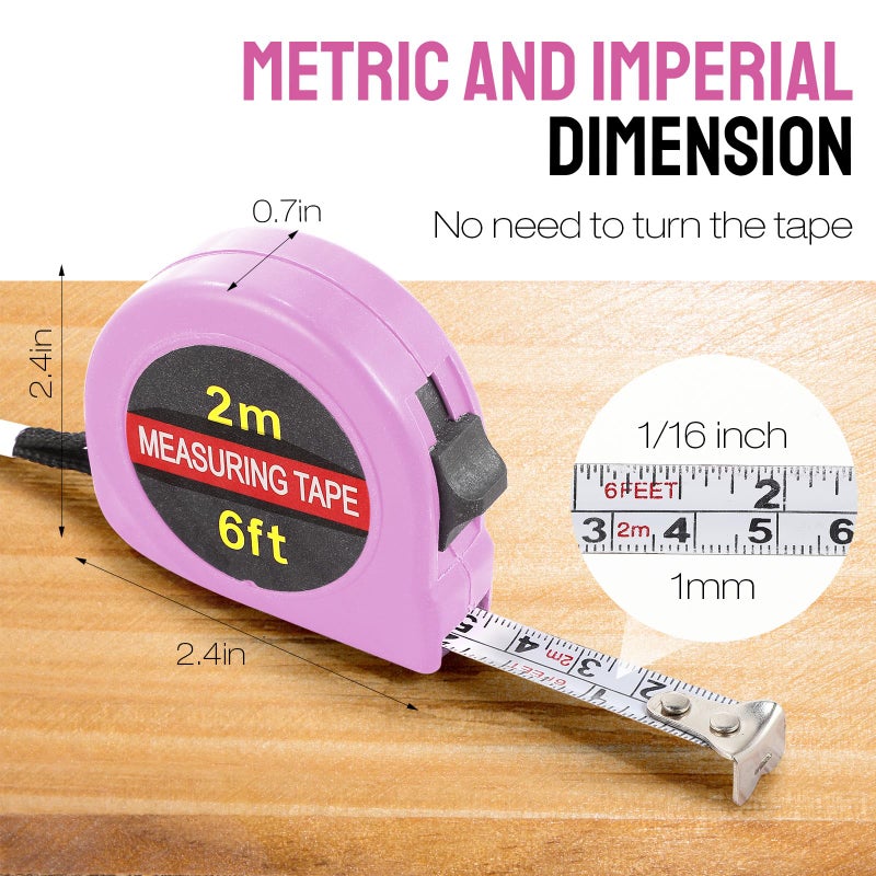 Copkim 50 Pcs 6 Ft Mini Tape Measure Retractable Bulk Small Measuring Tape Pocket Size Measurement Tool For Operation Christmas Items Party Favor Gifts Stuffers For Men(Pink) - Image 2