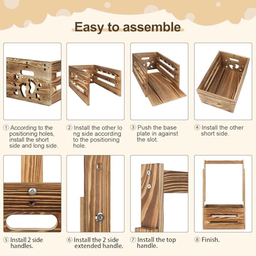 TAEYONK Wooden Baby Shower Crate Closet, Baby Shower Basket with 33.5" High Hanger Rack and Swing, DIY Baby Welcome Box with Handle, Easy Assembly Storage Crate for Pregnancy New Parent（Footprint Style） - Image 5