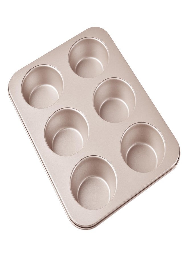 Bakeley Jumbo Muffin Pan 6 Cup, 13-inch Heavy-Duty Carbon Steel Nonstick 6-Cavity Large Cupcake Pan Bakeware for Oven Baking (Champagne Gold) - Image 1