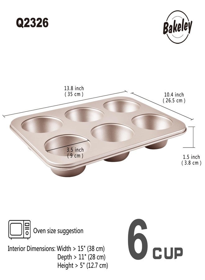 Bakeley Jumbo Muffin Pan 6 Cup, 13-inch Heavy-Duty Carbon Steel Nonstick 6-Cavity Large Cupcake Pan Bakeware for Oven Baking (Champagne Gold) - Image 2
