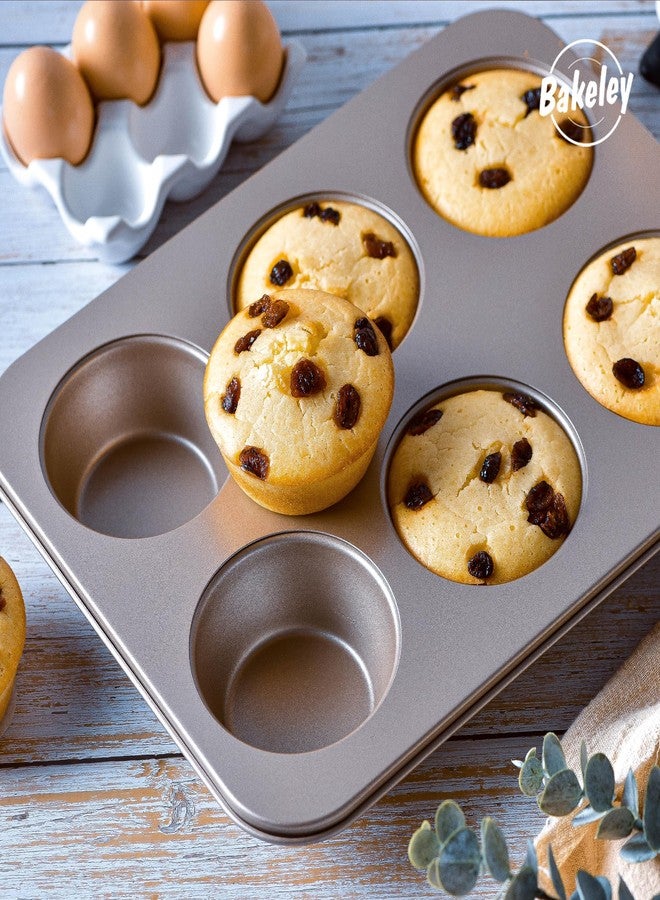 Bakeley Jumbo Muffin Pan 6 Cup, 13-inch Heavy-Duty Carbon Steel Nonstick 6-Cavity Large Cupcake Pan Bakeware for Oven Baking (Champagne Gold) - Image 5