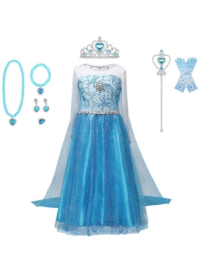 GGEROU Princess Costumes Girls Dress with Clothing Crown Magic Wand Necklace Ring Earrings Gloves for Toddler Children Birthday Party Cosplay Outfits Adventure Clothes  - Image 1