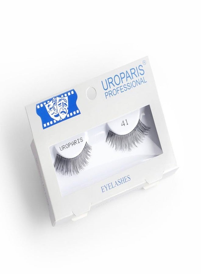 Uroparis 41 Eyelashes for Women - Tapered Handmade Eye Lashes | Lightweight False Lashes with Premium Virgin Hair | Invisible Band | For Glam Look & Enhance Beauty (Black) - 1 Pair - Image 1