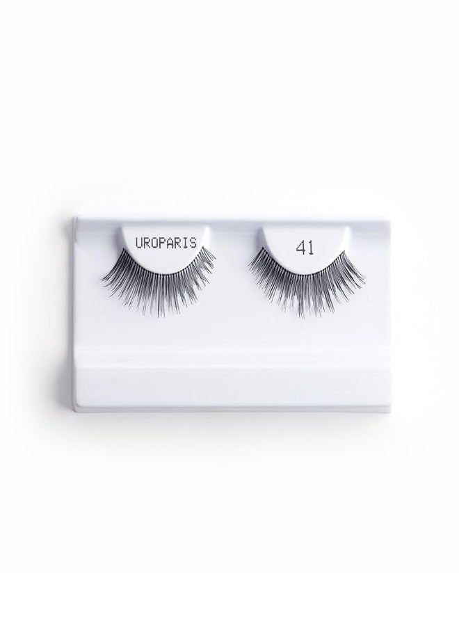 Uroparis 41 Eyelashes for Women - Tapered Handmade Eye Lashes | Lightweight False Lashes with Premium Virgin Hair | Invisible Band | For Glam Look & Enhance Beauty (Black) - 1 Pair - Image 2