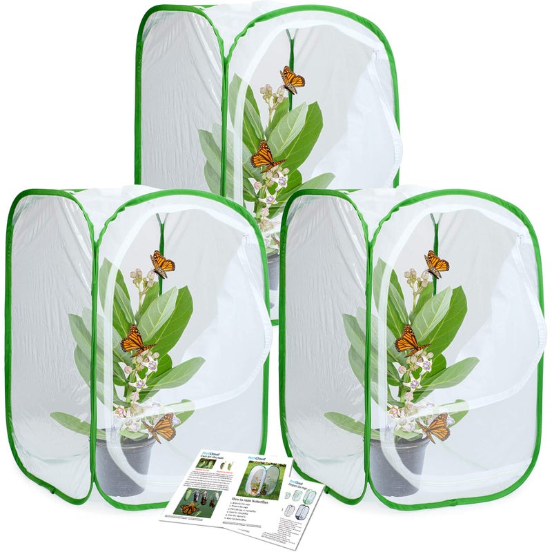 RESTCLOUD 3-Pack Insect and Butterfly Habitat Cage Terrarium Pop-up Butterfly Enclosure (3 x 15.7 x 15.7 x 23.6") - Image 1