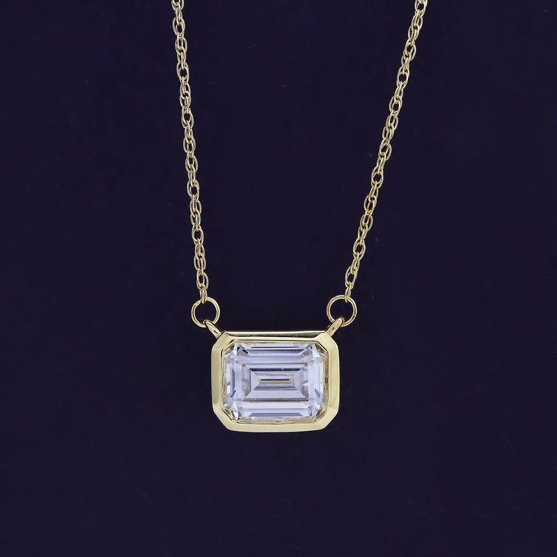SAVEARTH DIAMONDS 1.5 CT D Color Moissanite Pendant Necklace For Women D Color VVS1 Emerald Cut Bezel Set Lab Created Diamond 18K Yellow Gold Plated Silver Necklace Along with 18" Chain - Image 3
