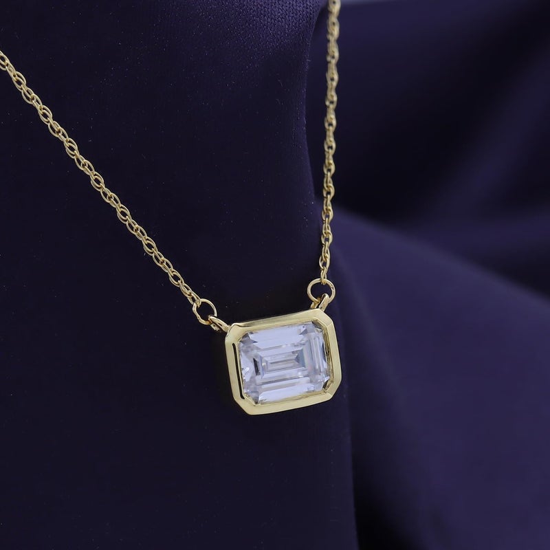 SAVEARTH DIAMONDS 1.5 CT D Color Moissanite Pendant Necklace For Women D Color VVS1 Emerald Cut Bezel Set Lab Created Diamond 18K Yellow Gold Plated Silver Necklace Along with 18" Chain - Image 4