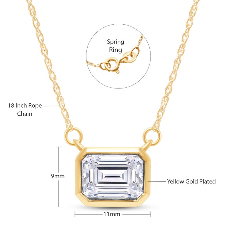 SAVEARTH DIAMONDS 1.5 CT D Color Moissanite Pendant Necklace For Women D Color VVS1 Emerald Cut Bezel Set Lab Created Diamond 18K Yellow Gold Plated Silver Necklace Along with 18" Chain - Image 2