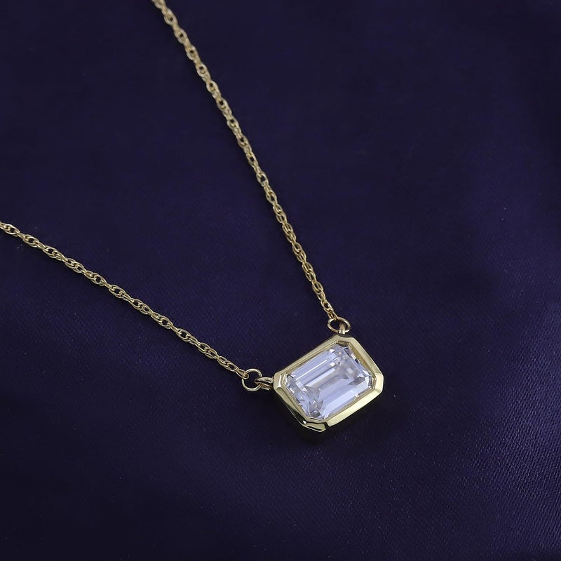 SAVEARTH DIAMONDS 1.5 CT D Color Moissanite Pendant Necklace For Women D Color VVS1 Emerald Cut Bezel Set Lab Created Diamond 18K Yellow Gold Plated Silver Necklace Along with 18" Chain - Image 5