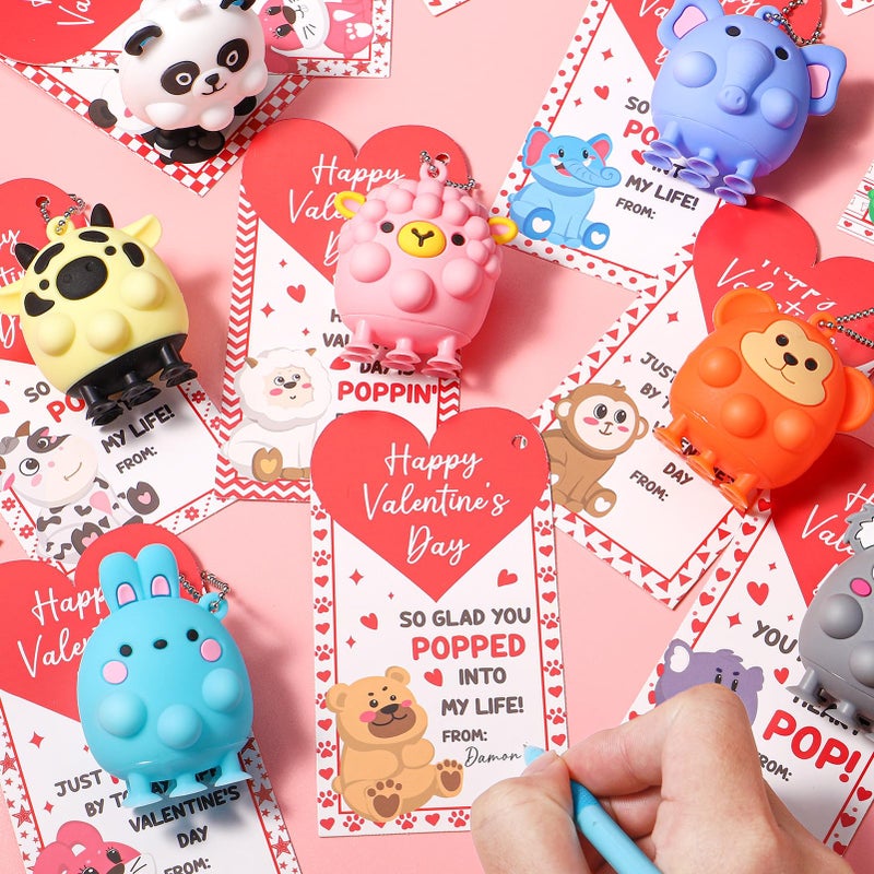 Qinline Valentines Day Gifts For Kids - 24 Pack 3D Animal Suction Toy Fidget Pop Toy With Gift Cards For Kids Boys Girls  Bulk Valentine Party Favors School Classroom Gifts Prizes Exchange Goodie Bags - Image 4