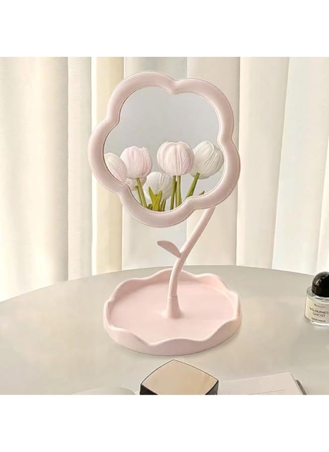 Generic Flower-Shaped Makeup Mirror for Desk Vanity Mirror for Bedroom,Living Room and Minimal Spaces Room Decor Home Decorations (Pink)  - Image 1