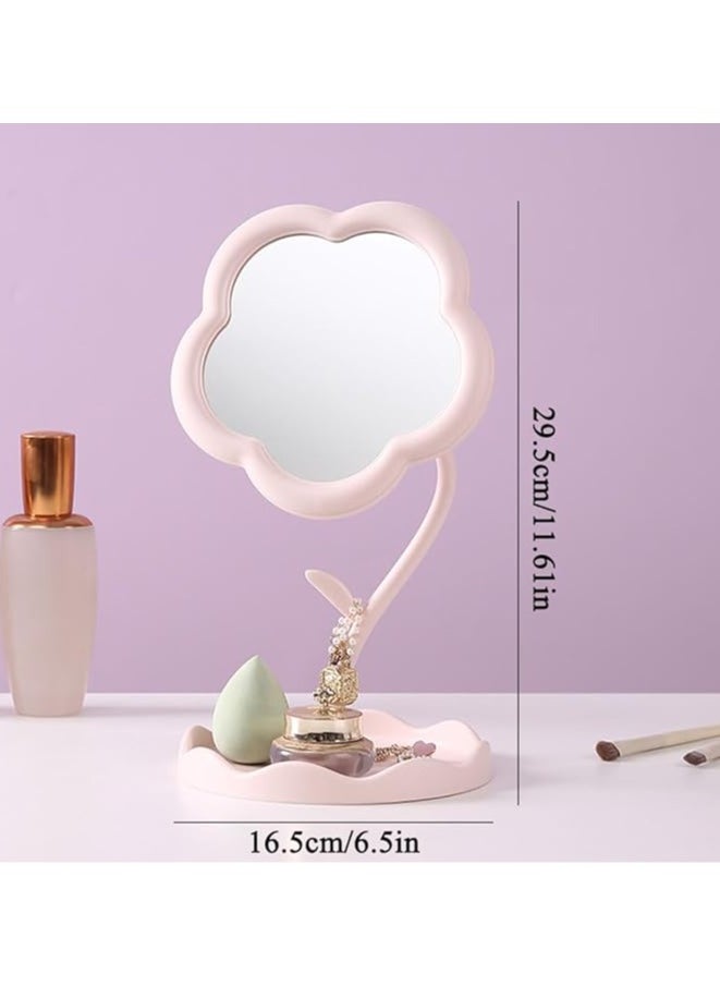 Generic Flower-Shaped Makeup Mirror for Desk Vanity Mirror for Bedroom,Living Room and Minimal Spaces Room Decor Home Decorations (Pink)  - Image 2