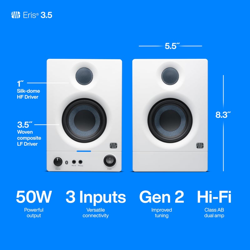 PreSonus Eris 3.5BT Studio Monitors, Pair â€” 3.5" Inch Powered Speakers, Bookshelf Speakers, Stereo, Desktop Computer, Near Field Music Production, Audio Mixing Recording - Image 5