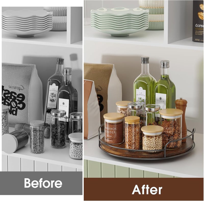 LAMU 2 Pack 9'' 10'' Lazy Susan Turntable Organizer for Table Top Cabinet, Wooden Lazy Susan for Kitchen, Pantry, Countertop, Bathroom Vanity, Spice Organization, Wood Decor - Image 3