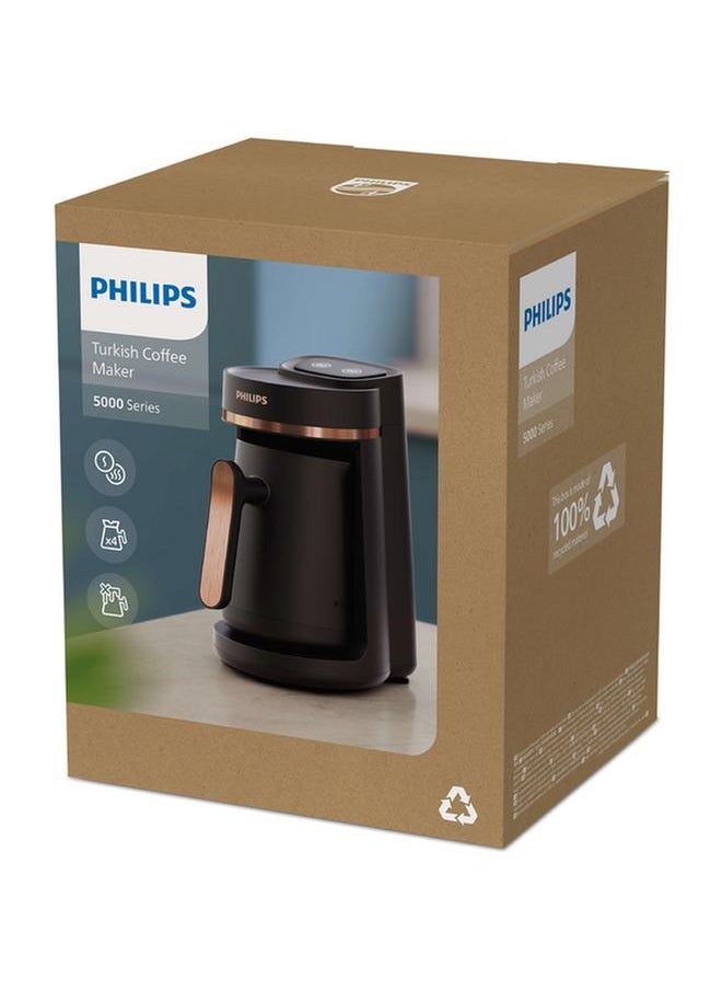 735W Series 5000 4-Cups Slow Brew Function Overheat & Overflow Protection Turkish Coffee Maker Black and Copper HDA150/62