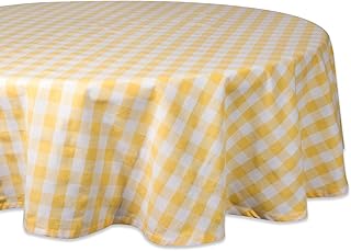 DII Checkered Tabletop Collection 100% Cotton, Machine Washable, Tablecloth, 70" Round, Yellow - Image 1