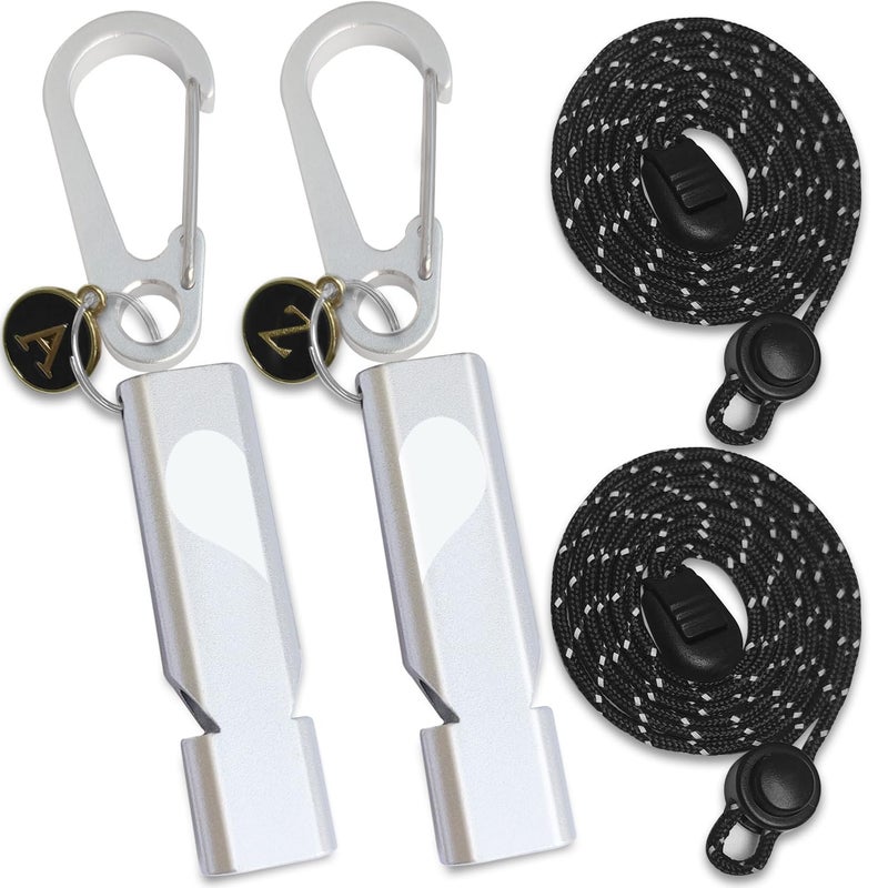 Amzonly Emergency Whistles, 120db Safety Whistle with Carabiner Clip for Keychain, Survival Shrill Loud for Camping Hiking Boating, 2Pack Silver - Image 1