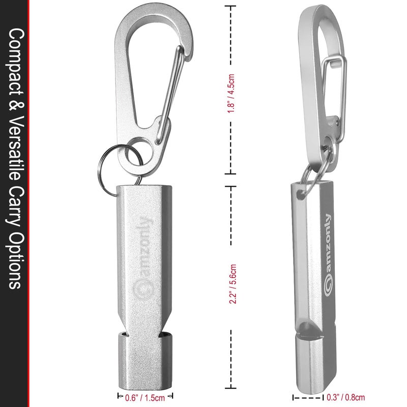 Amzonly Emergency Whistles, 120db Safety Whistle with Carabiner Clip for Keychain, Survival Shrill Loud for Camping Hiking Boating, 2Pack Silver - Image 3