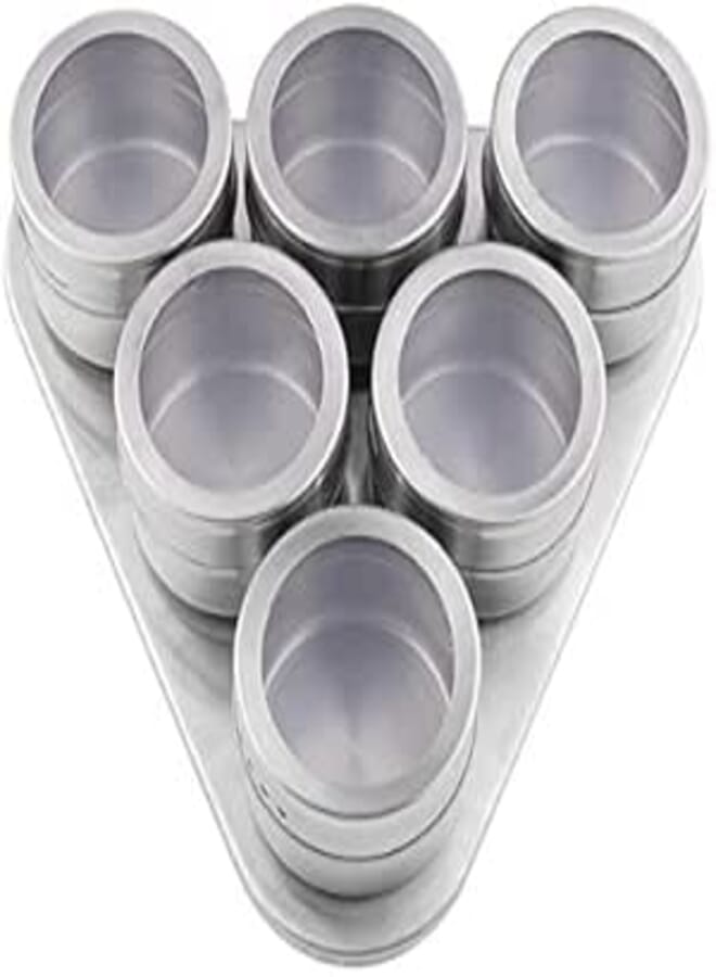 Lavi Stainless Steel Magnetic Spice Rack 6 Tins with Magnetic Triangular Shape Surface, Transparent.