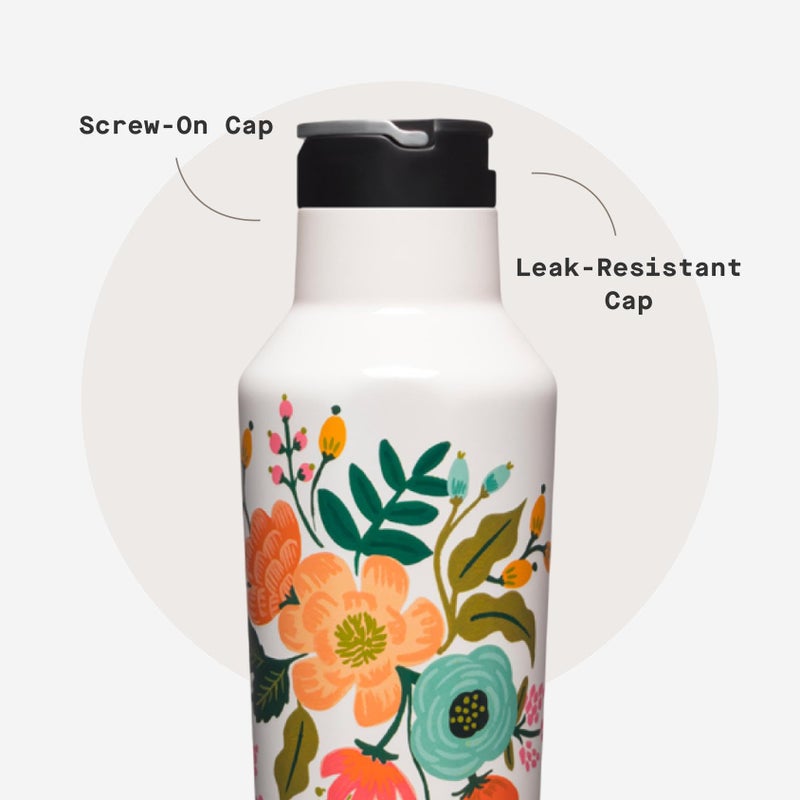 Corkcicle x Rifle Paper Sport Canteen - Keeps Drinks Cold 25 Hours - Stainless Steel - Triple-Insulated - Spill-Proof - Gift for Mom - Great for Mother's Day or Christmas - 20 oz - Cream Lively Flora - Image 5