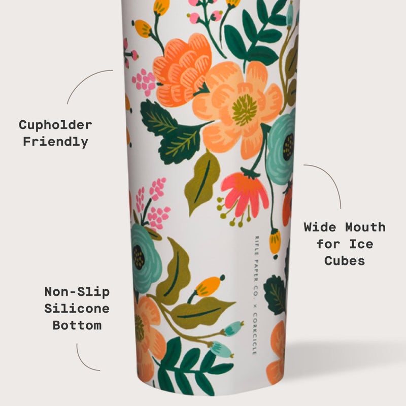 Corkcicle x Rifle Paper Sport Canteen - Keeps Drinks Cold 25 Hours - Stainless Steel - Triple-Insulated - Spill-Proof - Gift for Mom - Great for Mother's Day or Christmas - 20 oz - Cream Lively Flora - Image 4