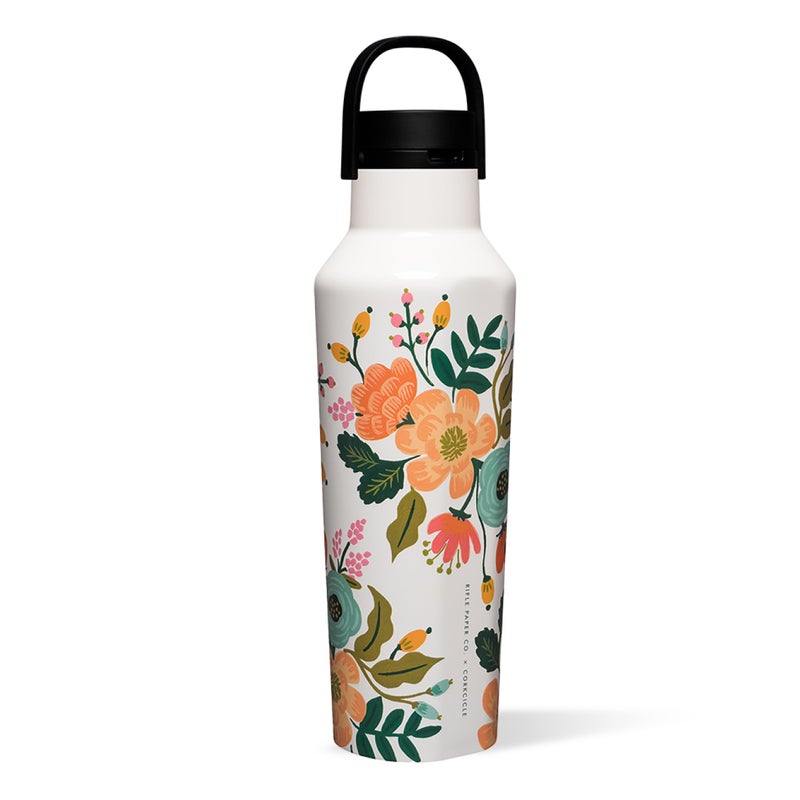 Corkcicle x Rifle Paper Sport Canteen - Keeps Drinks Cold 25 Hours - Stainless Steel - Triple-Insulated - Spill-Proof - Gift for Mom - Great for Mother's Day or Christmas - 20 oz - Cream Lively Flora - Image 1