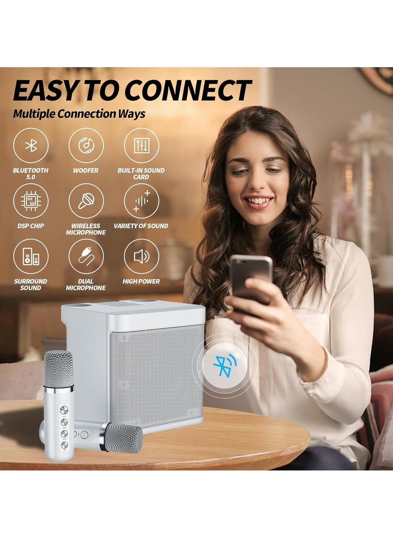 ELTRAZONE Karaoke Machine for Adults & Kids, Portable Bluetooth Karaoke Speaker with 2 Wireless Microphones, PA Speaker System for Indoor & Outdoor Parties, Family Fun Entertainment (White)  - Image 2