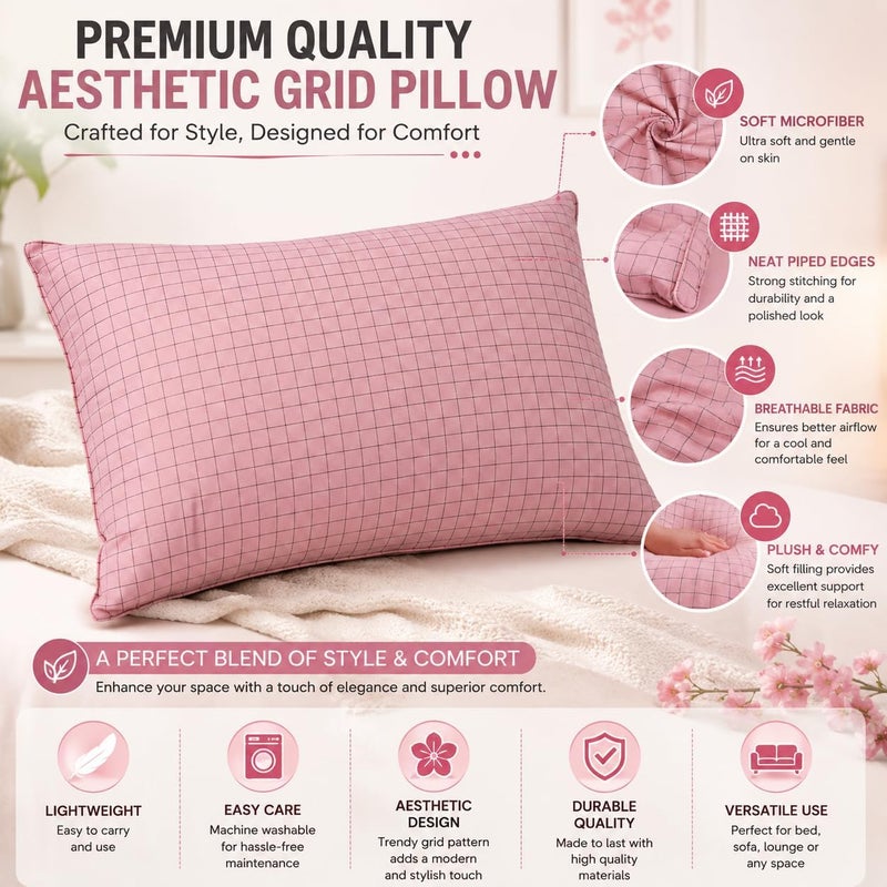 DEEP SLEEP Every Night Aesthetic Grid - Pink Throw Pillow (Pink, Microfiber) - Image 3