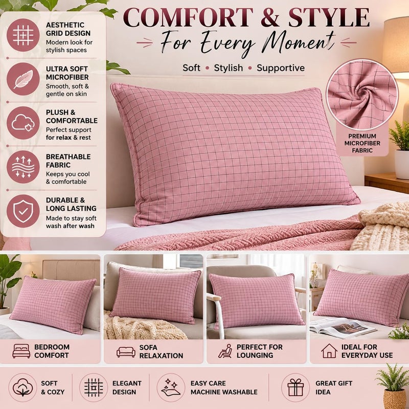 DEEP SLEEP Every Night Aesthetic Grid - Pink Throw Pillow (Pink, Microfiber) - Image 5