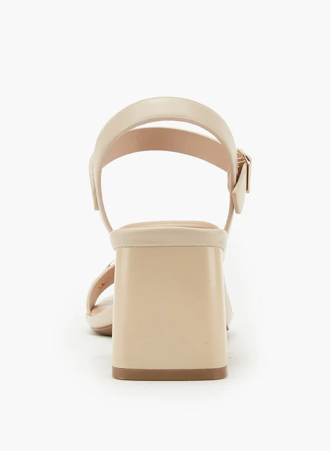 Paprika Metal Accent Block Heel Sandals with Buckle Closure