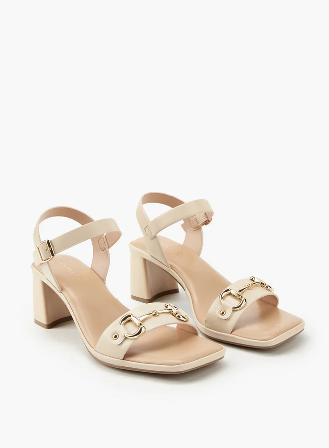 بابريكا Metal Accent Block Heel Sandals with Buckle Closure