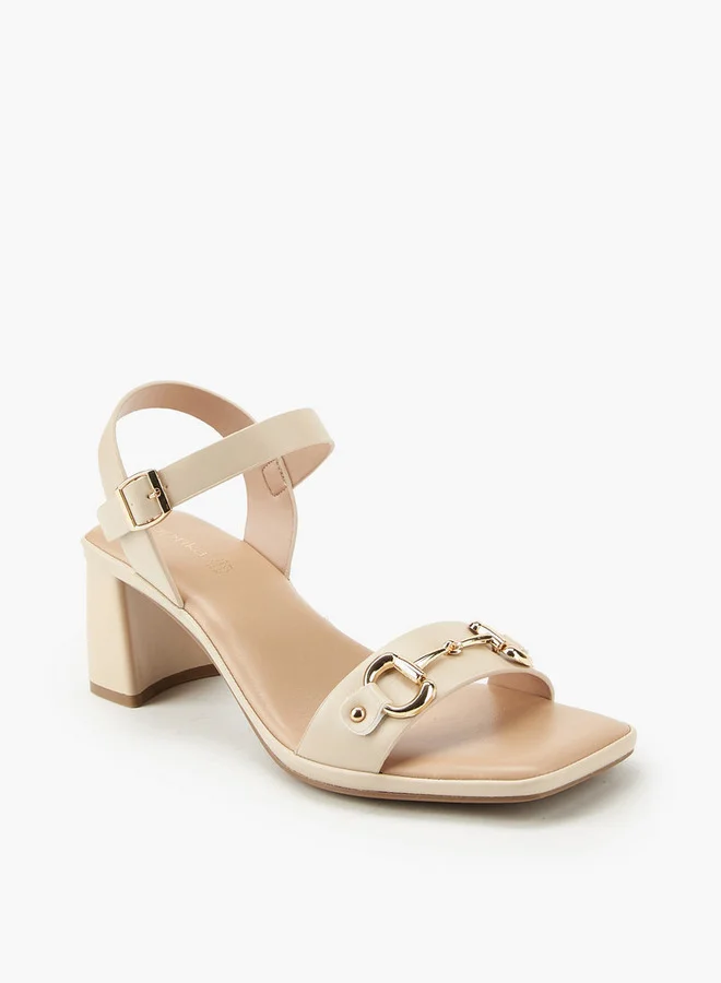 Paprika Metal Accent Block Heel Sandals with Buckle Closure